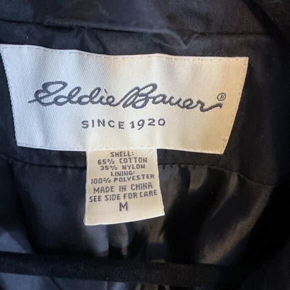Eddie Bauer Black Cotton Single Breasted Belted Trench Jacket M Lightweight - Picture 9 of 10